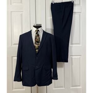 Alain Dupetit Men's Blue Navy Two Button 2 Piece Suit Set Size 50R/ 44W